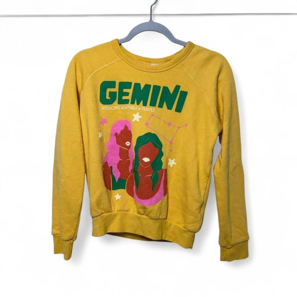 Anthropologie Midnight Rider‎ The Carolita Zodiac Sweatshirt  Yellow Gemini XS